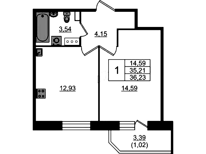1-комнатная квартира 36.23 м², 13/23 эт., ЖК «Живи! В Рыбацком»